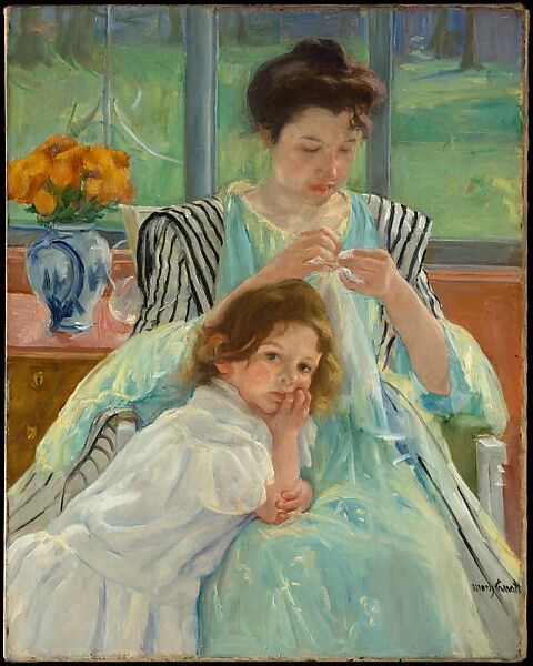 Young Mother Sewing, Mary Cassatt  American, Oil on canvas, American