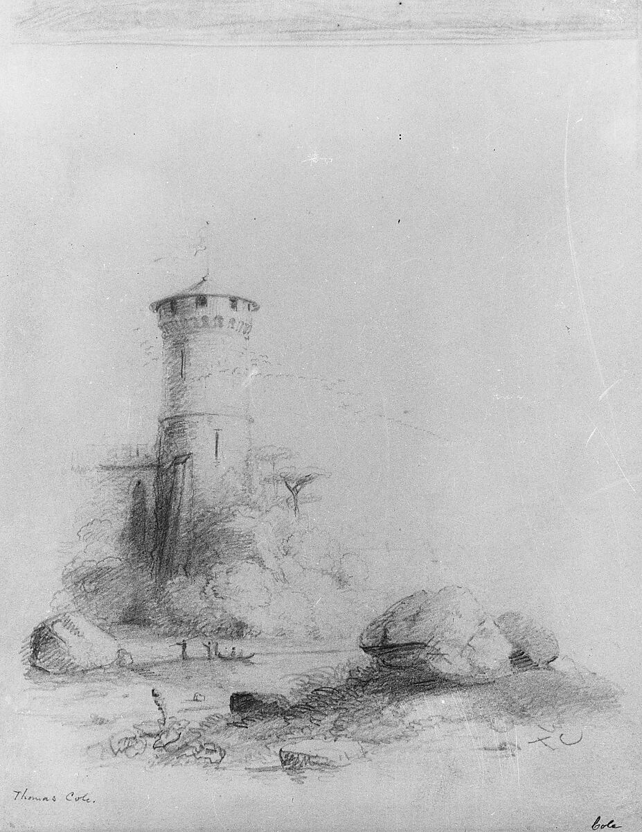 Landscape with Tower (from McGuire Scrapbook), Thomas Cole  American, Graphite on off-white wove paper, American