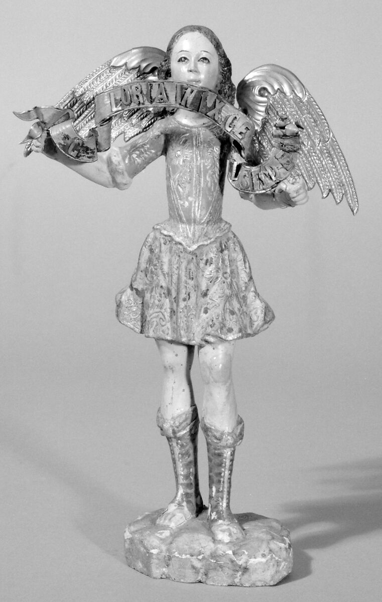 Standing angel, Wood (polychromed and gilded), silver and silver-gilt<br/>Eyes, glass, Ecuadoran