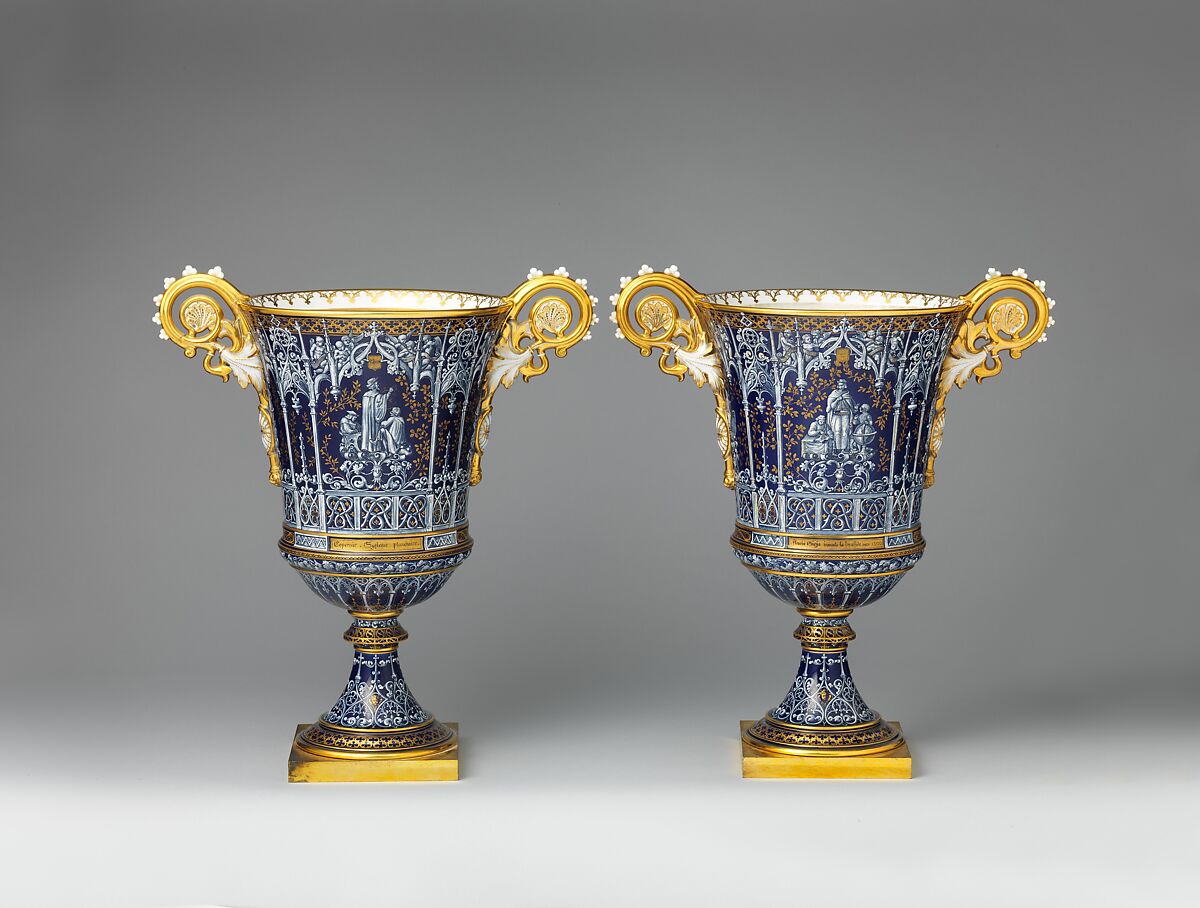Vase (vase gothique Fragonard) (one of a pair), Sèvres Manufactory  French, Hard-paste porcelain decorated in polychrome enamels, gold, gilt bronze, French, Sèvres
