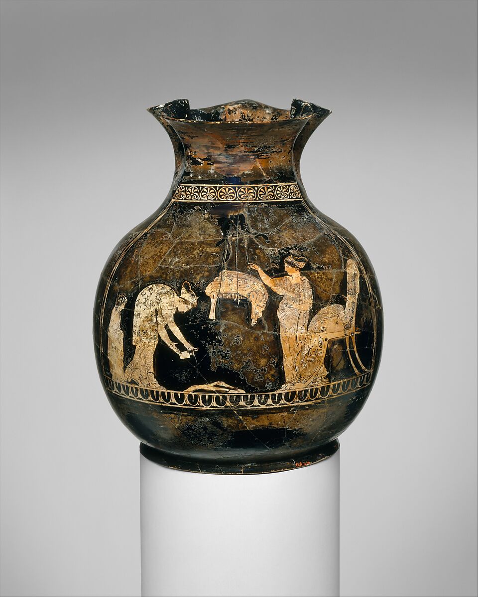 Terracotta oinochoe: chous (jug), Meidias Painter, Terracotta, Greek, Attic