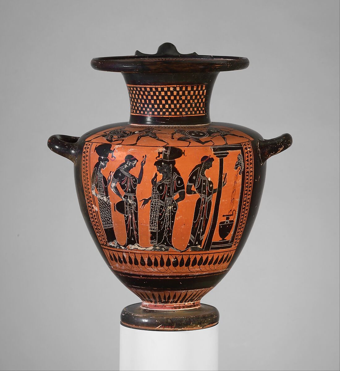 Terracotta hydria (water jar), Class of Hamburg 1917.477, Terracotta, Greek, Attic