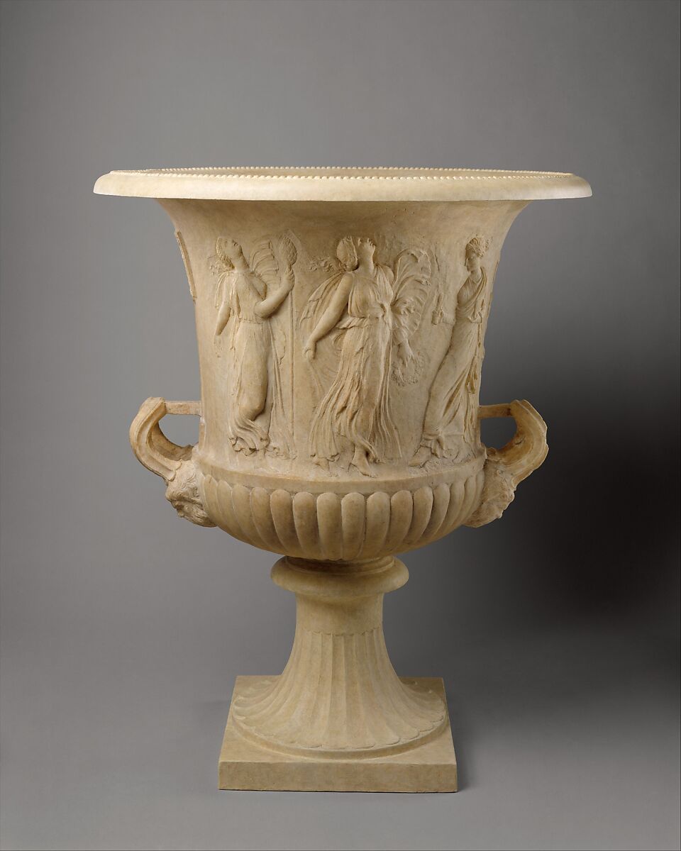 Marble calyx-krater with reliefs of maidens and dancing maenads, Marble, Pentelic, Roman