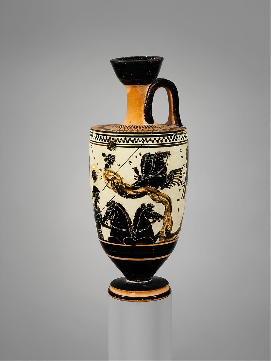 Terracotta lekythos (oil flask), Sappho Painter, Terracotta, Greek, Attic