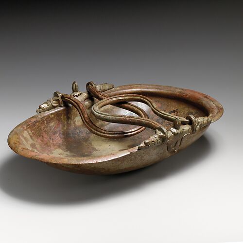 Bronze basket vase with swinging handles