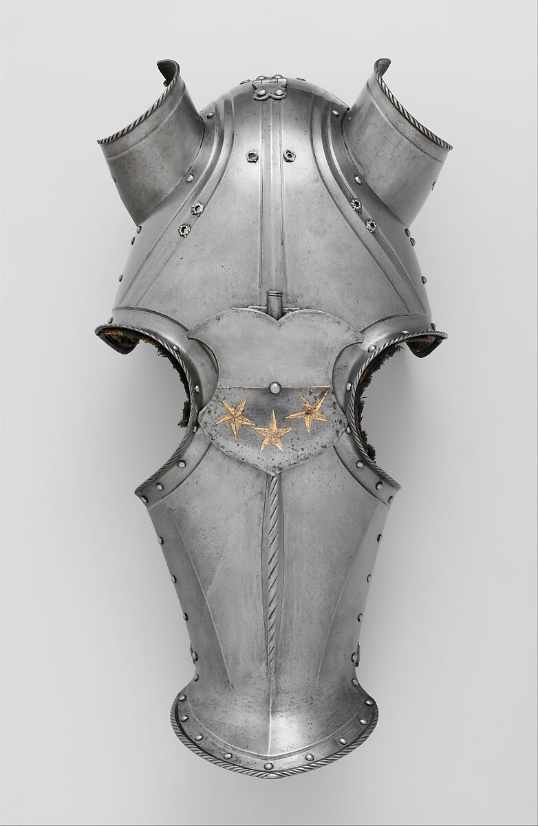 Shaffron (Horse's Head Defense) with arms of the Freyberg family, Steel, pewter, leather, textile, gold, German, probably Landshut