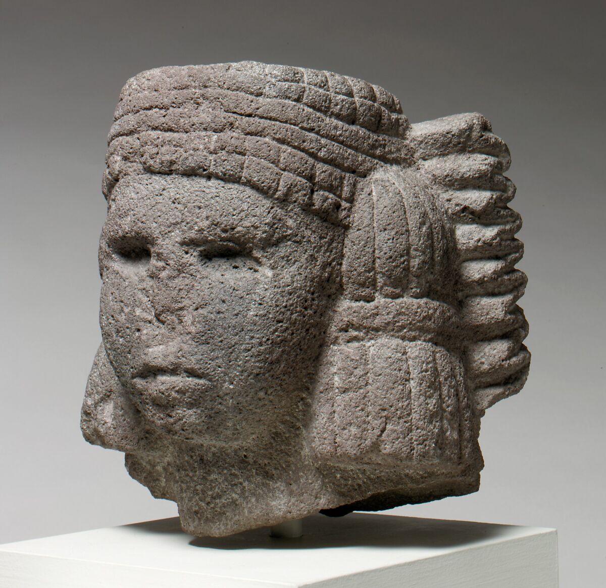 Head of a Water Deity (Chalchiuhtlicue), Basalt, Mexica (Aztec)