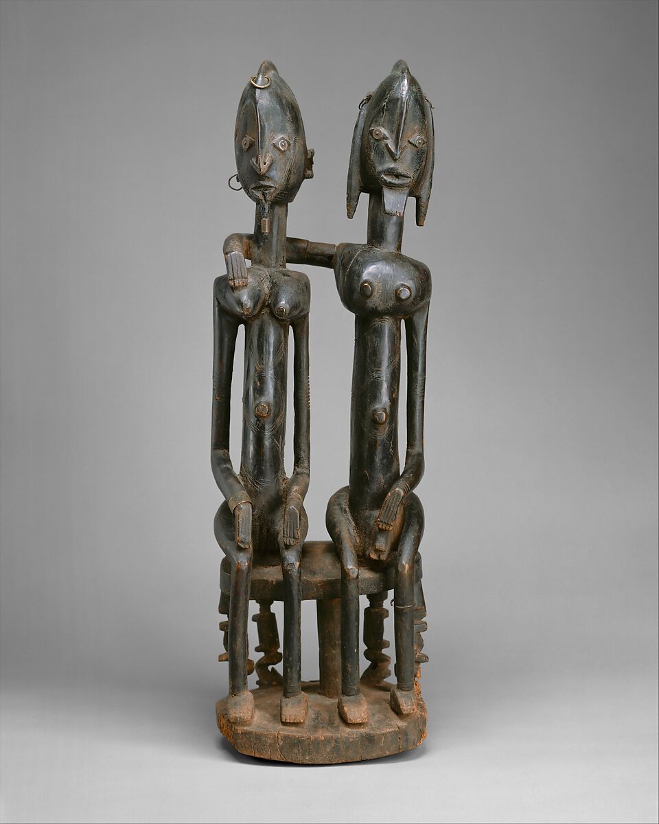 Seated couple, Barnes Foundation Master, Wood, copper and iron alloy, applied organic materials, Dogon