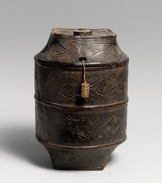 Vessel: Lidded, Wood, camwood powder, palm oil, fiber, Kuba peoples, Mbala group