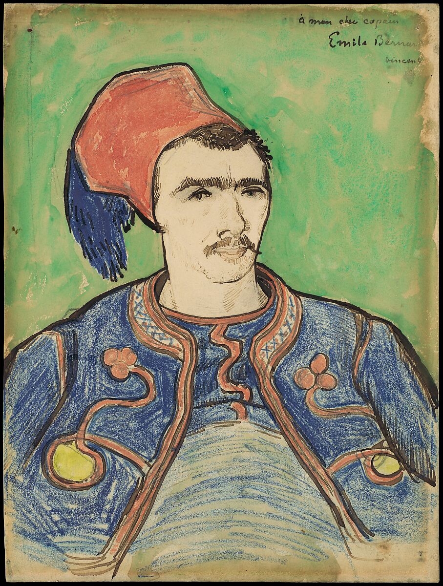 The Zouave, Vincent van Gogh  Dutch, Reed pen and brown ink, wax crayon and watercolor, over graphite on wove paper