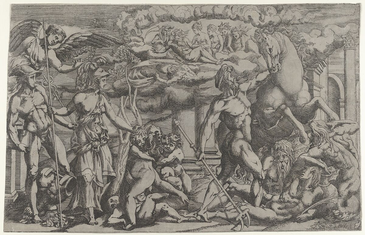 Contest between Athena and Poseidon, Antonio Fantuzzi  Italian, Etching