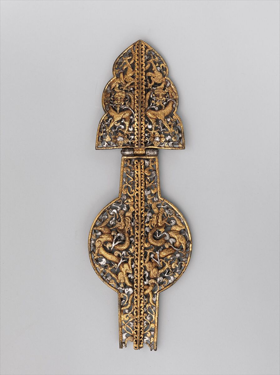 Frontal Plate from a Shaffron (Horse's Head Defense), Iron, gold, silver, Tibetan