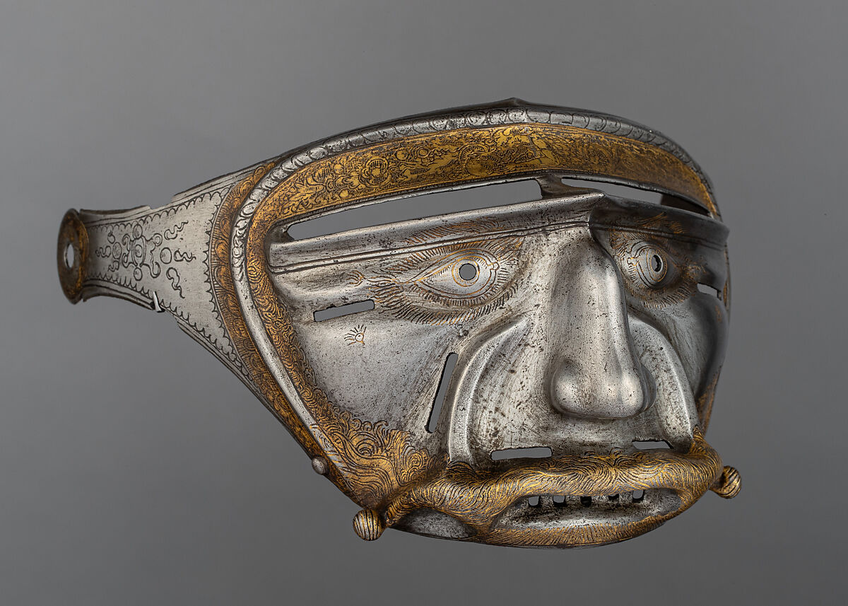 Mask Visor in Form of a Human Face, Kolman Helmschmid  German, Steel, gold, German, Augsburg