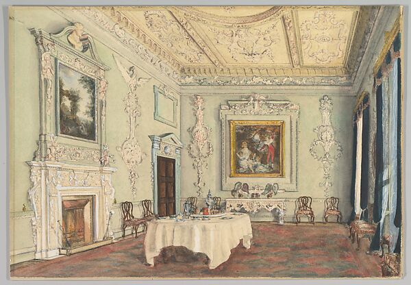 Kirtlington Park, Oxfordshire: View of the Dining Room, Susan Alice Dashwood  British, Watercolor and gouache (bodycolor) over graphite