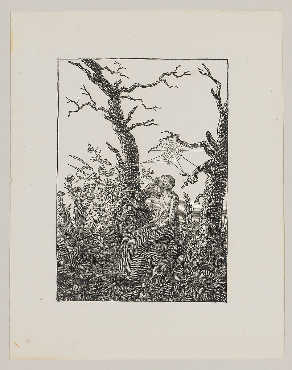 Woman with a Spiderweb, Christian Friedrich  German, Woodcut on wove paper