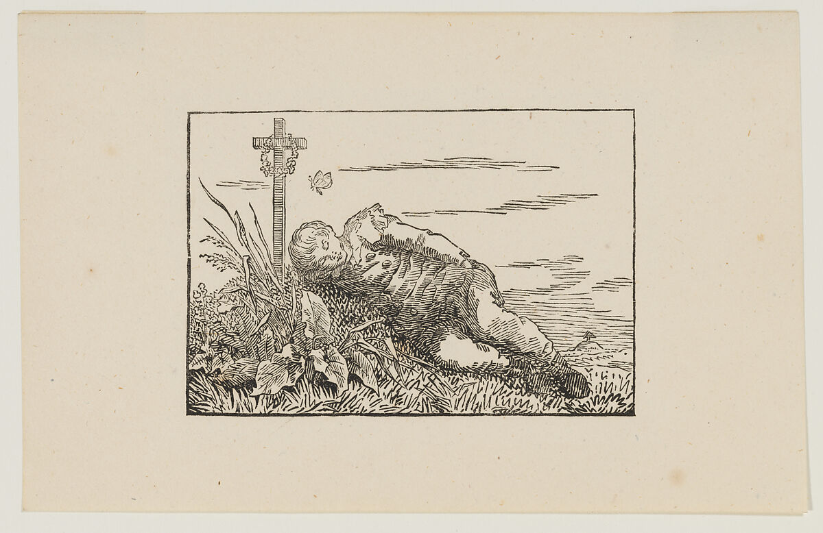 Boy Sleeping on a Grave, Christian Friedrich  German, Woodcut on wove paper