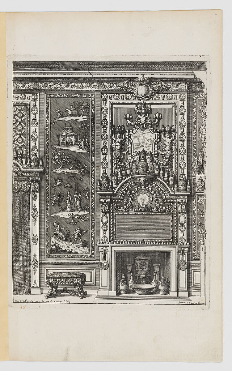 Chimney-Piece with Various Porcelain Vases, from Nouvelles Cheminées Faittes en Plusieur en Droits de la Hollande et Autres Prouinces, part of Œuvres du Sr. D. Marot, Daniel Marot the Elder  French, Etching