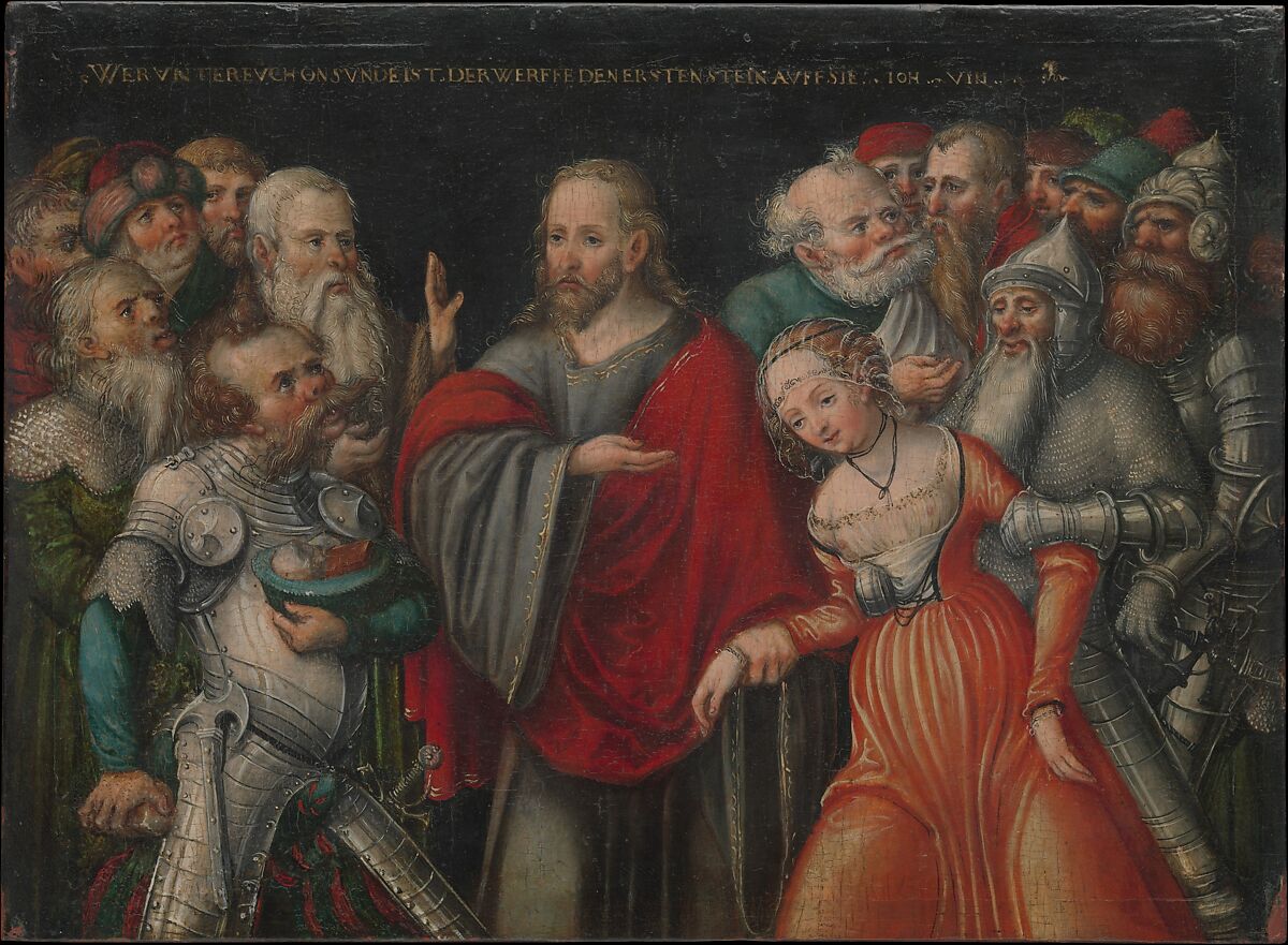 Christ and the Adulteress, Lucas Cranach the Younger and Workshop  German, Oil on beech