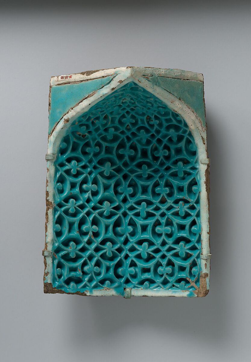 Tile from a Squinch, Stonepaste; carved and glazed
