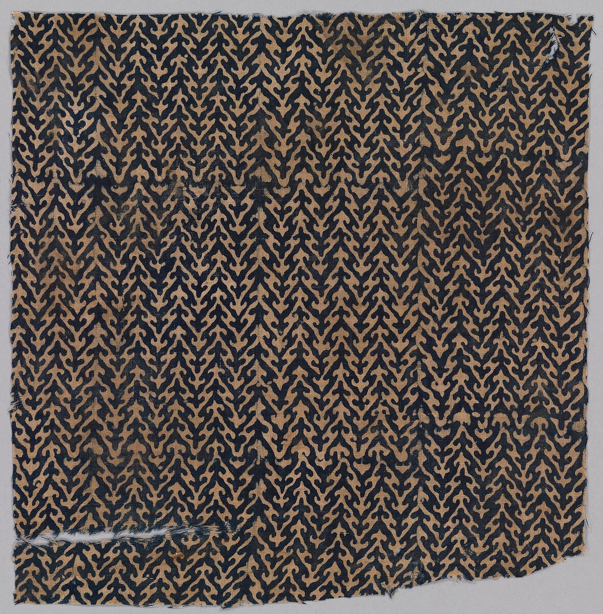 Textile Fragment, Cotton, plain weave; block-printed, resist dyed