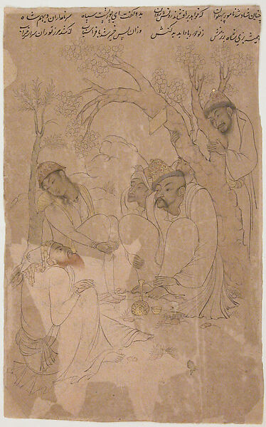 Assembly of Four Sufis, Ink, watercolor, and gold on paper