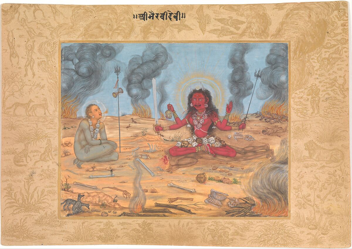 The Goddess Bhairavi Devi with Shiva, Payag  Indian, Opaque watercolor and gold on paper