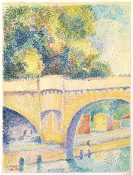 Le Pont Neuf, Hippolyte Petitjean  French, Watercolor and gouache on cream wove paper, upper edge torn from notebook