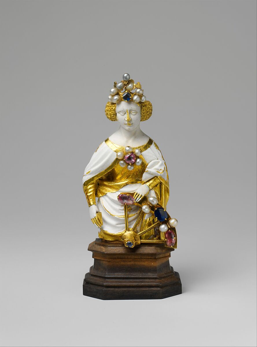 Saint Catherine of Alexandria, Gold, ronde-basse enamel, and jewels, French 