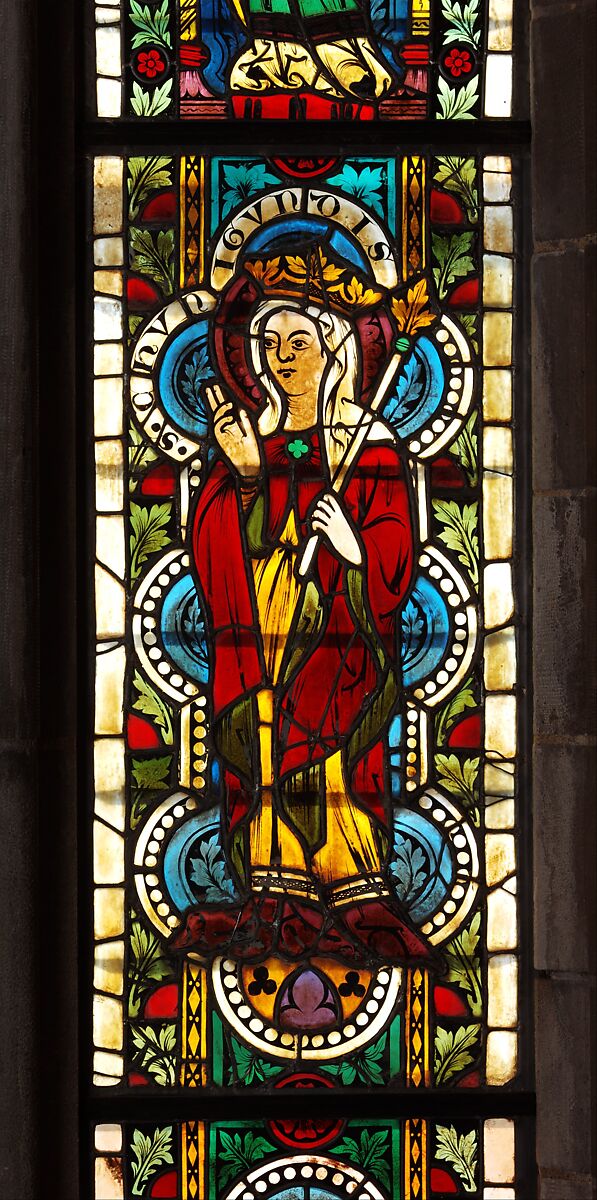 Stained Glass Panel with Queen Kunigunde, Pot-metal glass, colorless glass, and vitreous paint, Austrian
