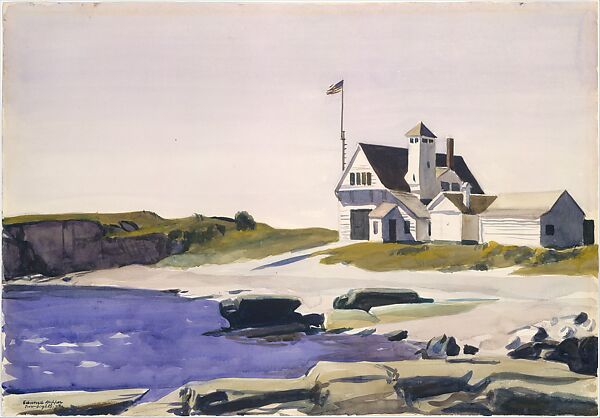 Coast Guard Station, Two Lights, Maine, Edward Hopper  American, Watercolor over charcoal on paper