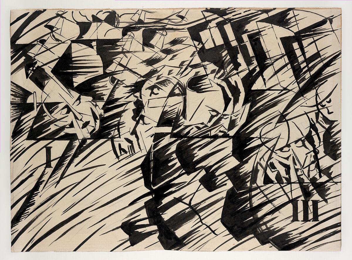 States of Mind: Those Who Go, Umberto Boccioni  Italian, Brush and black ink over graphite on paper