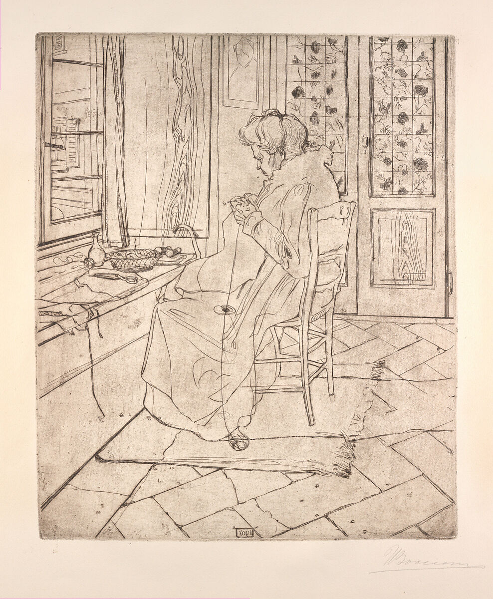 The Artist's Mother Crocheting, Umberto Boccioni  Italian, Etching and drypoint, printed in brown ink