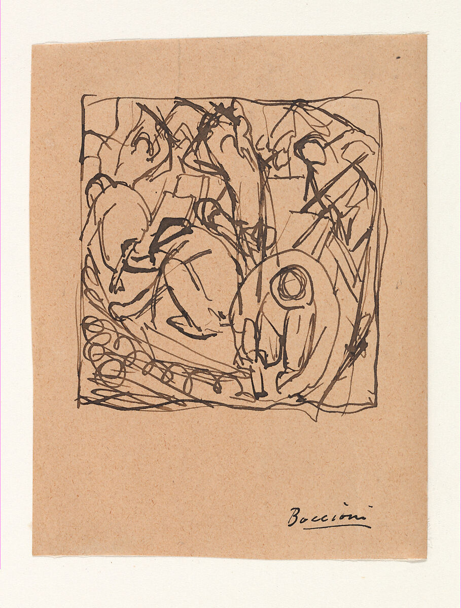 Composition Study for "The Street Pavers", Umberto Boccioni  Italian, Pen and brown ink on paper
