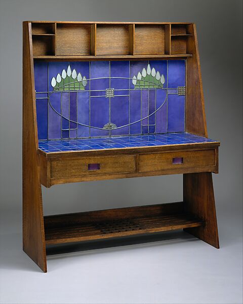 Washstand, Charles Rennie Mackintosh  British, Scottish, Oak, ceramic tile, colored and mirror glass, and lead