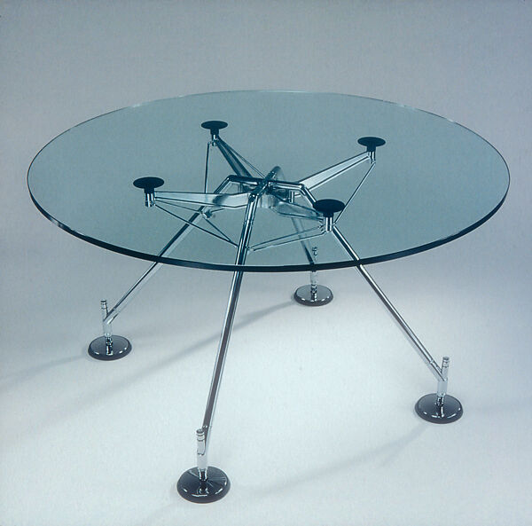 "Nomos" Table, Sir Norman Foster  British, Glass, stainless steel, plastics (rubber, polyamide/nylon, polyurethane ether)