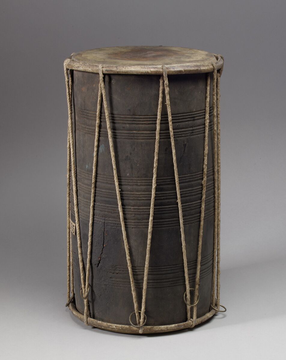 Dholaka, Wood, skin, brass, cord, Indian (north)