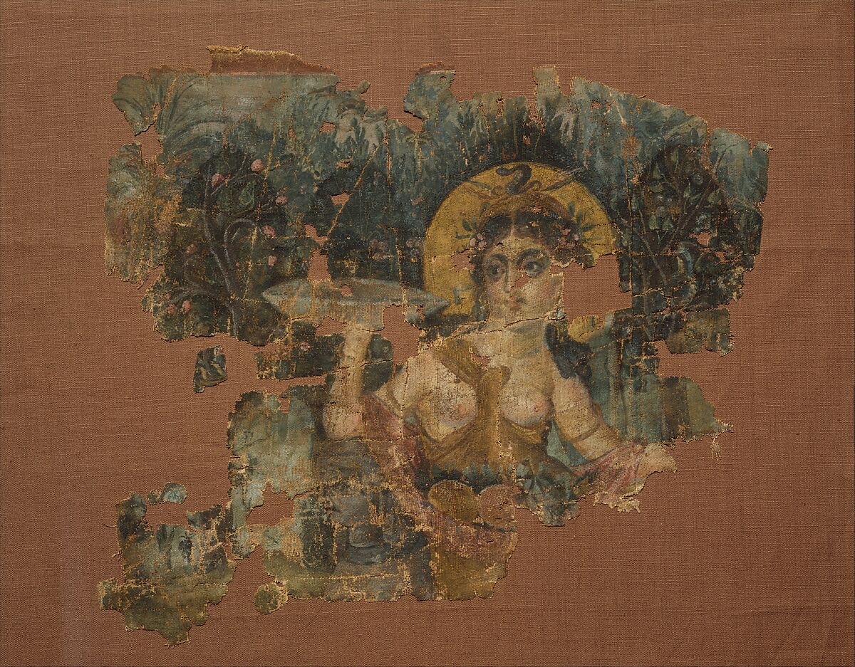 Hanging Showing Euthenia in a Garden, Linen, tempera paint