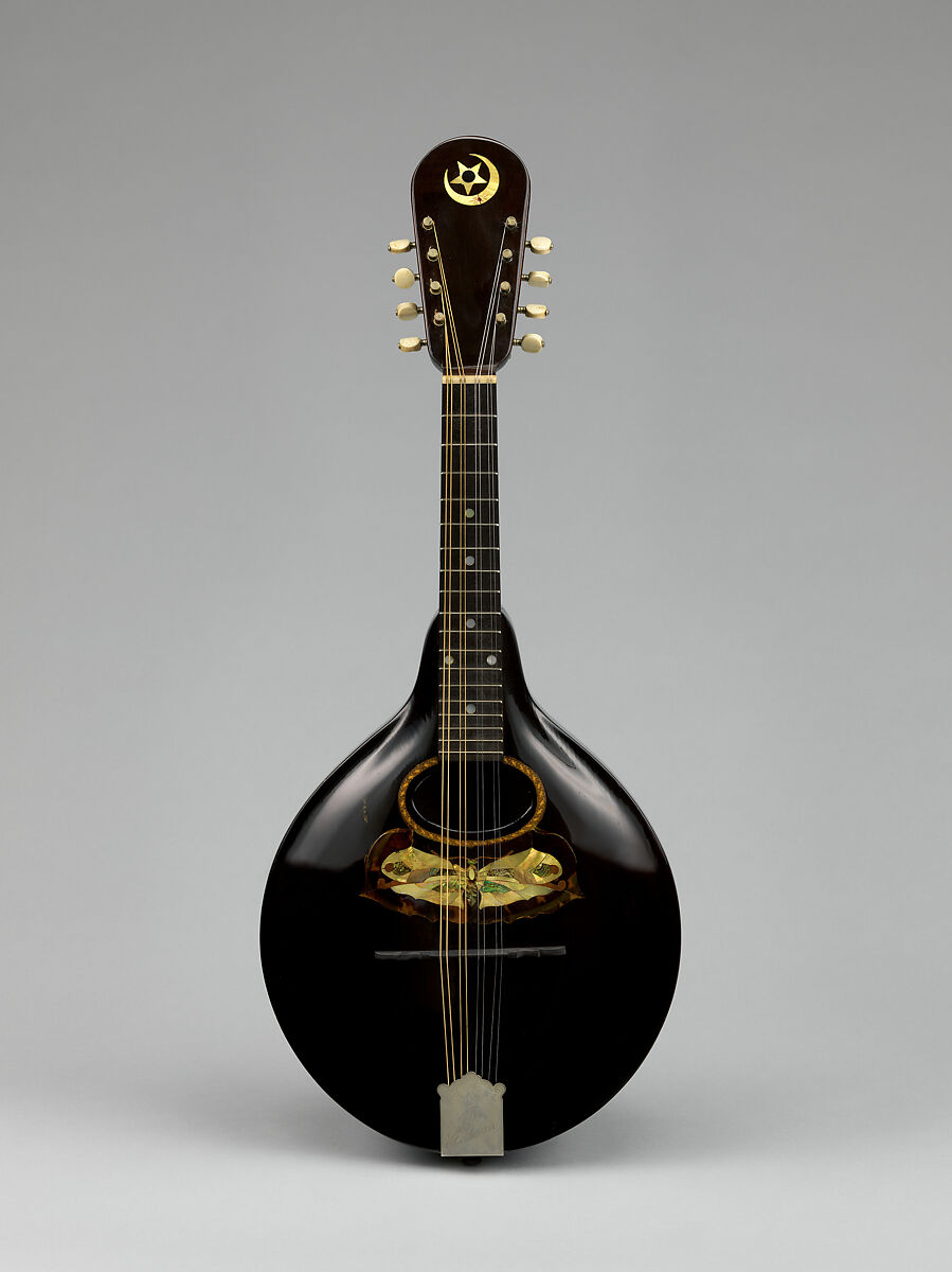 Mandolin, Orville Gibson  American, Walnut, spruce, ebony, pearl, tortoiseshell, bone, American