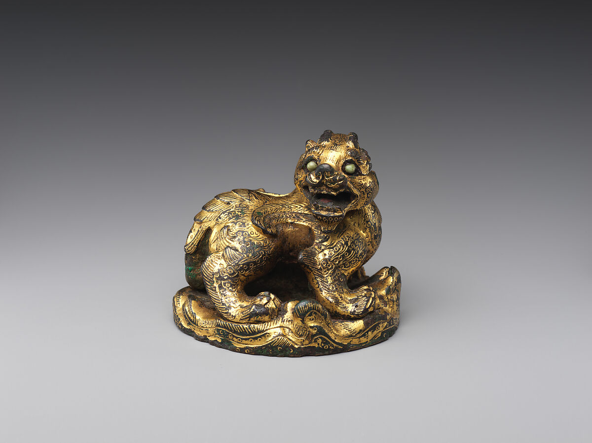 Weight in the shape of a chimera, Bronze, gilding, gold and turquoise inlays, China
