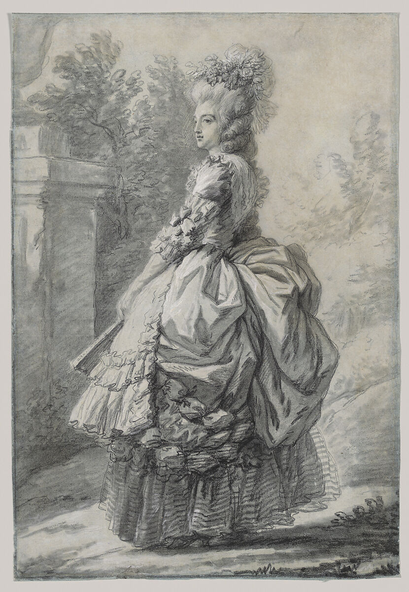 Marie Antoinette in a Park, Elisabeth Louise Vigée Le Brun  French, Black chalk, stumped, and white chalk; framing lines in black chalk