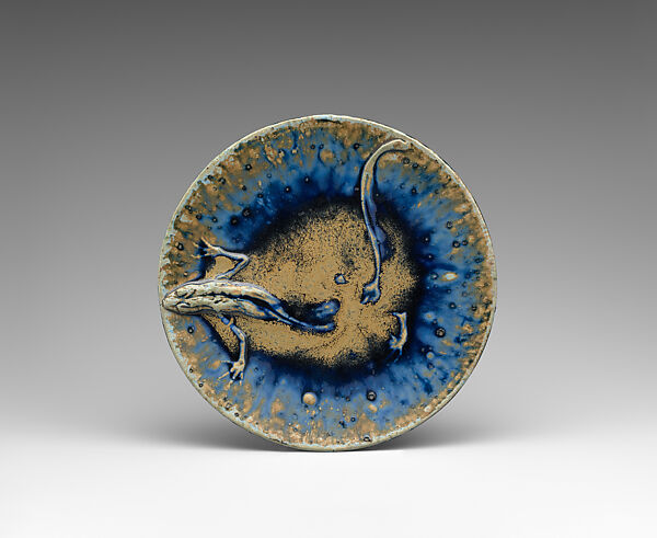 Wall plaque with salamander, Pierre Roche (pseudonym of Fernand Massignon), Glazed stoneware, French, Mer
