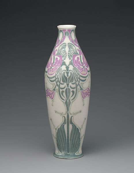 Vase, Edward Colonna  German, Hard-paste porcelain with colored slip decoration, French, Limoges