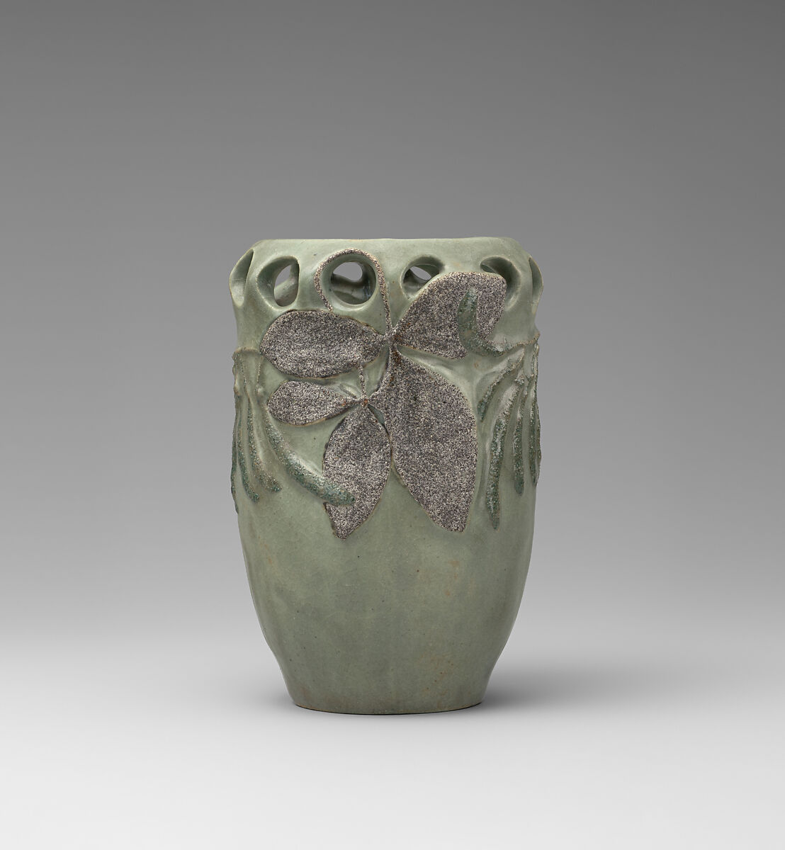 Vase with leaves and seed pods, Henri Alphonse Laurent-Desrousseaux working under the collective name of Robalbhen French, Glazed earthenware, French, Paris